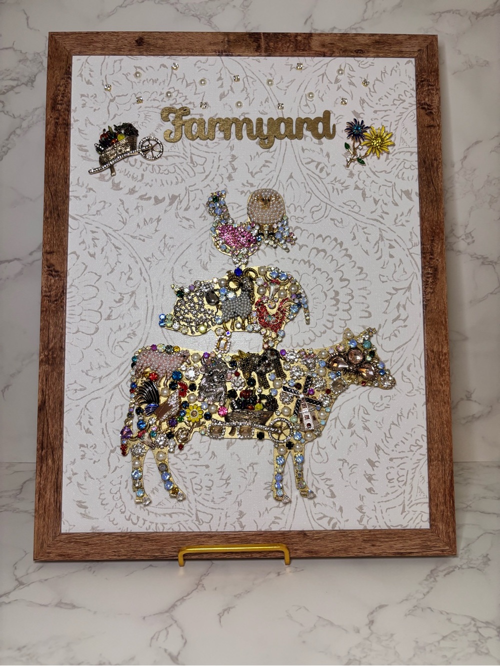 Farmyard Bejeweled 11x14 Cow Mixed-Media Wall Art - Multi-Color